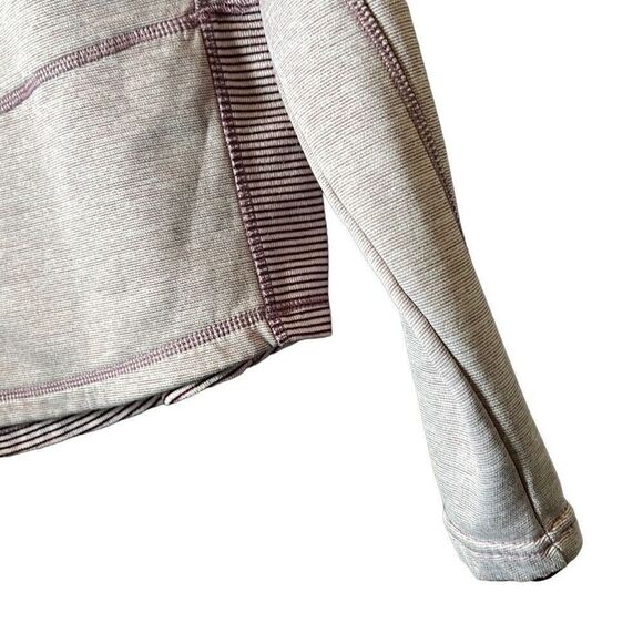 Athletic Pullover Top, Long Sleeve, Striped Trim, Zipper Shoulder Detail - Picture 3 of 6